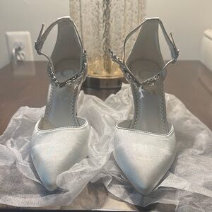 Journee Collection Silver Satin Heels with Rhinestone Accents